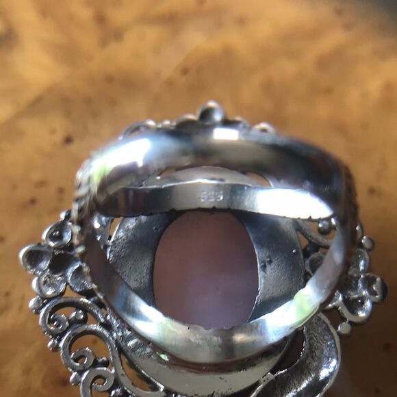 Natural Pink Opal Sterling Silver Ring Size 7 - Picture 5 of 8